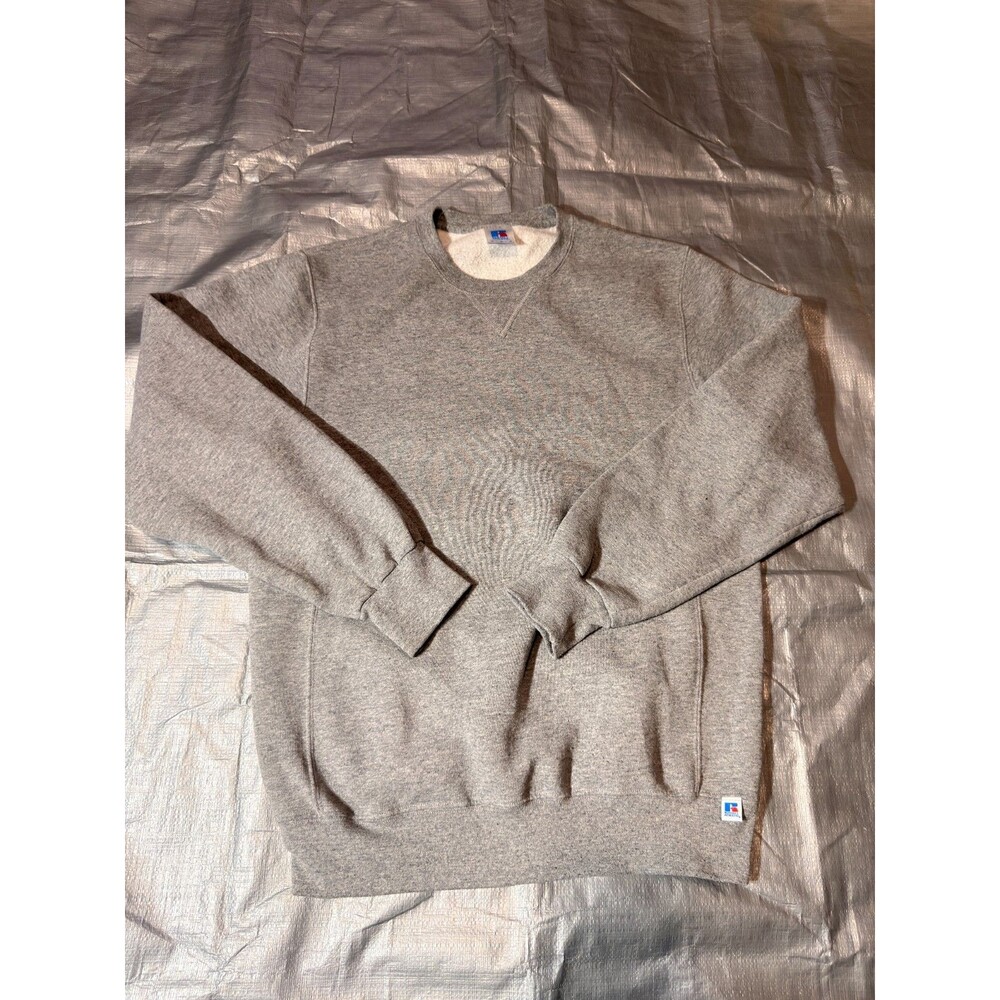 Vintage Russell Athletic Crewneck Sweatshirt Medium Grey Blank V-Notch 90s Y2K